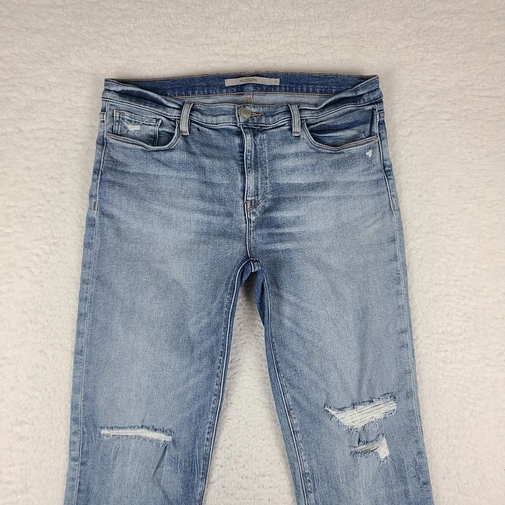 Hudson Jeans Womens 32x30 Blue Nico SLR Straight Leg Distress Light Wash Denim
